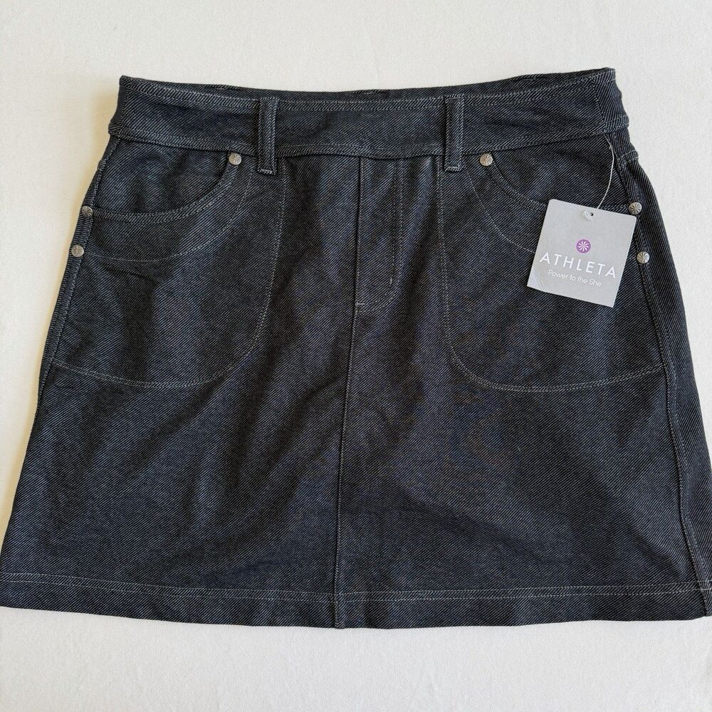 NEW Athleta Women's Bettona Faux Black Denim Skirt Skort Size S Stretch Pockets